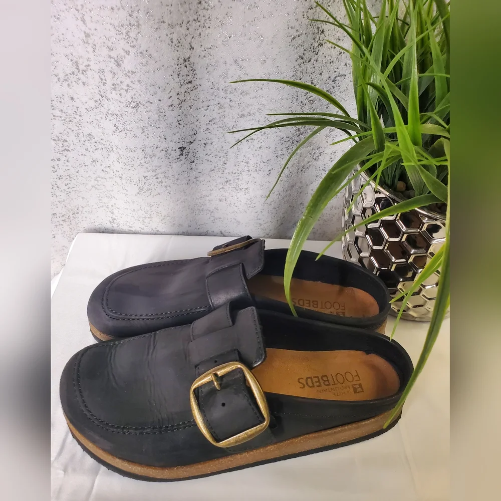 White Mountain Bueno Mule Blackless Black Suede Leather Cork Platform Sz 7-8.5 - Picture 5 of 16